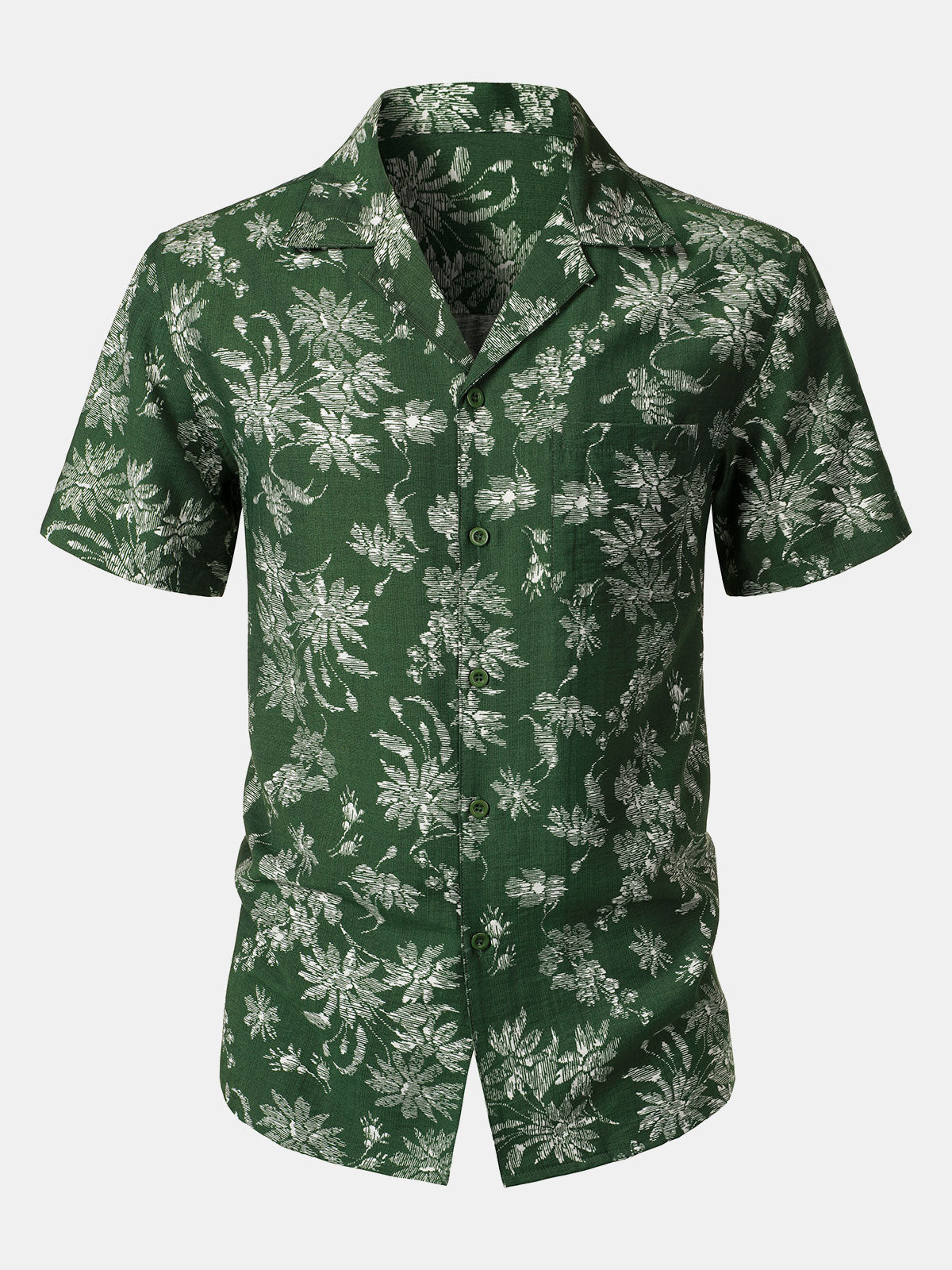 Men's Green Tropical Floral Print Casual Hawaiian Shirt