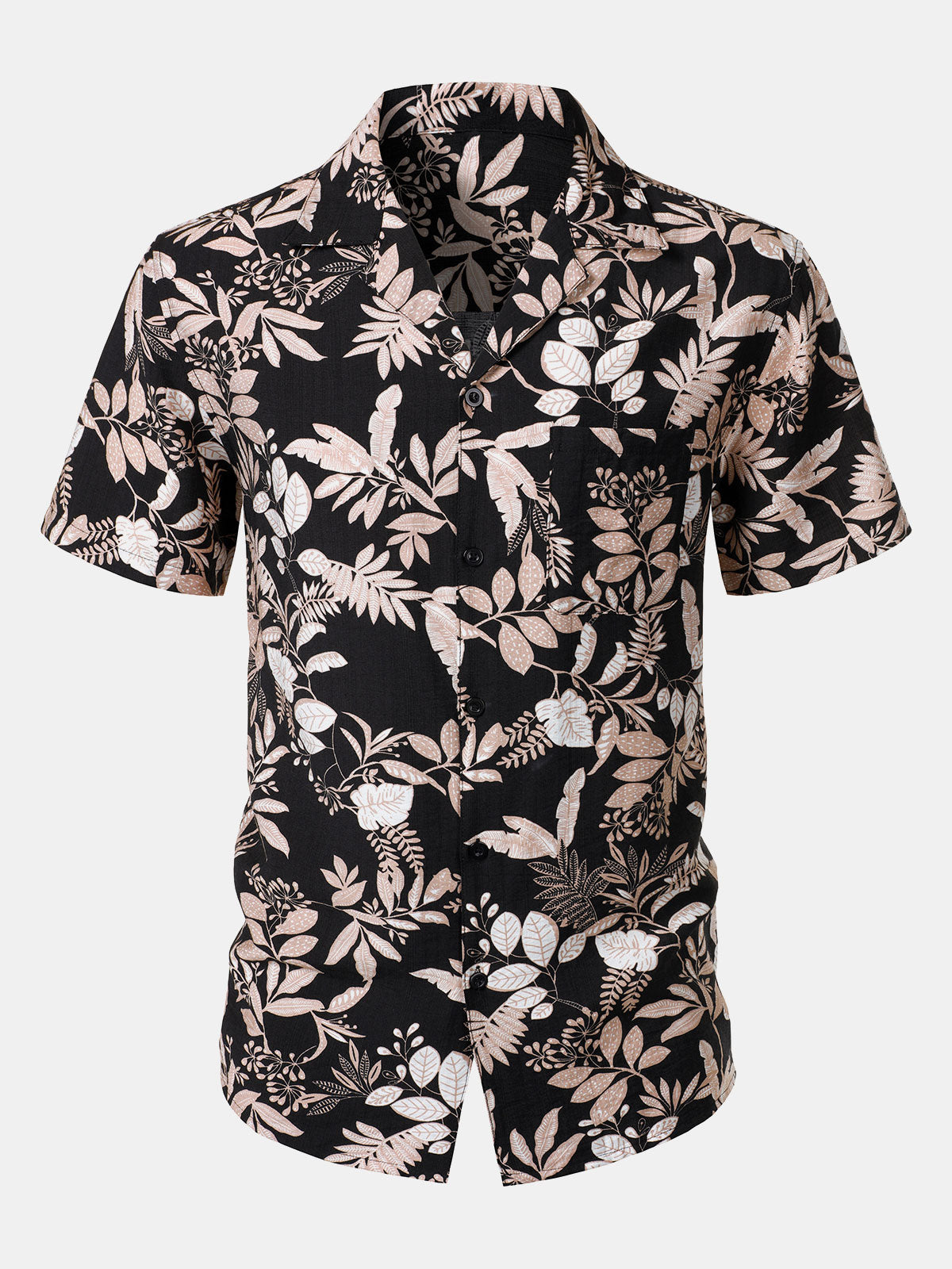Men's Tropical Leaf  Print Summer Beach Short Sleeve Shirt