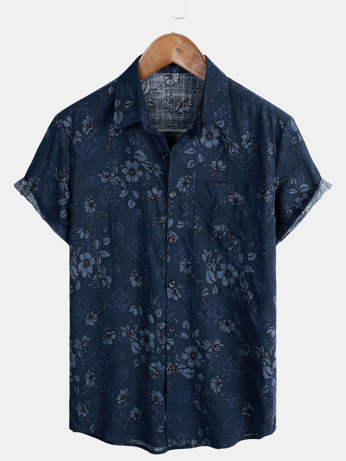 Men's Blue Cotton Floral Hawaiian Vintage Shirt