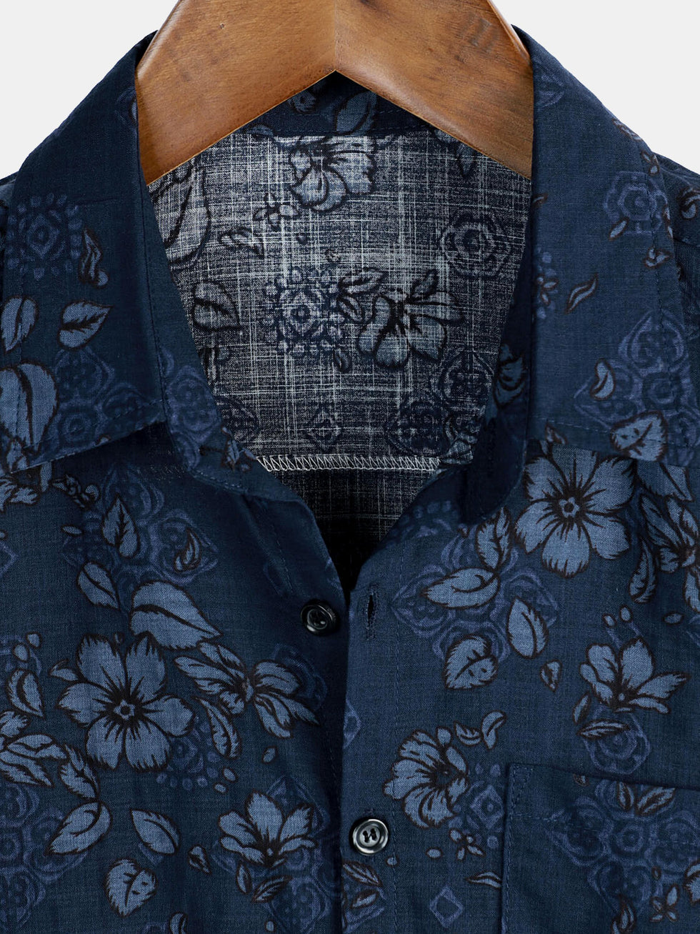 Blue Vintage Floral Print Men's Hoodie