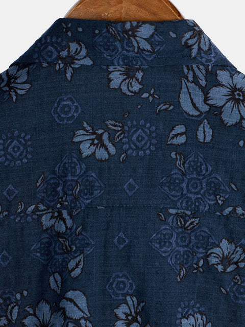 Men's Blue Cotton Floral Hawaiian Vintage Shirt – Atlanl