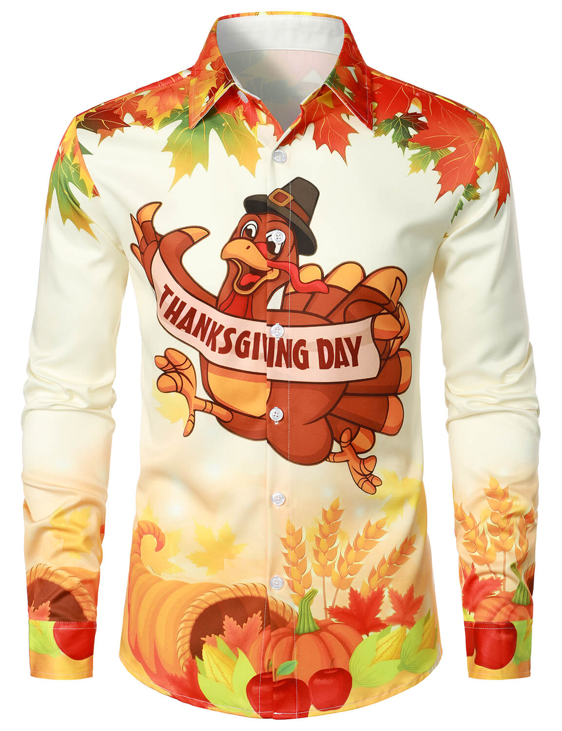 Men's Turkey Day Holiday Happy Thanksgiving Day Festival Button Long Sleeve Shirt