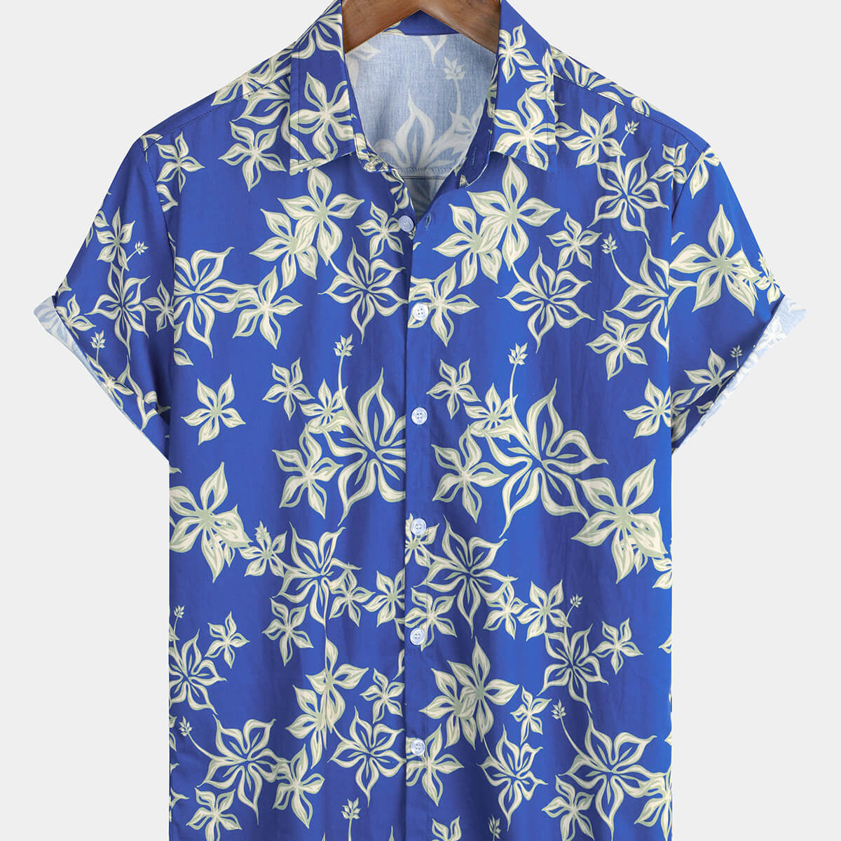 Men's Blue Floral Hawaiian Aloha 100% Cotton Vacation Shirt