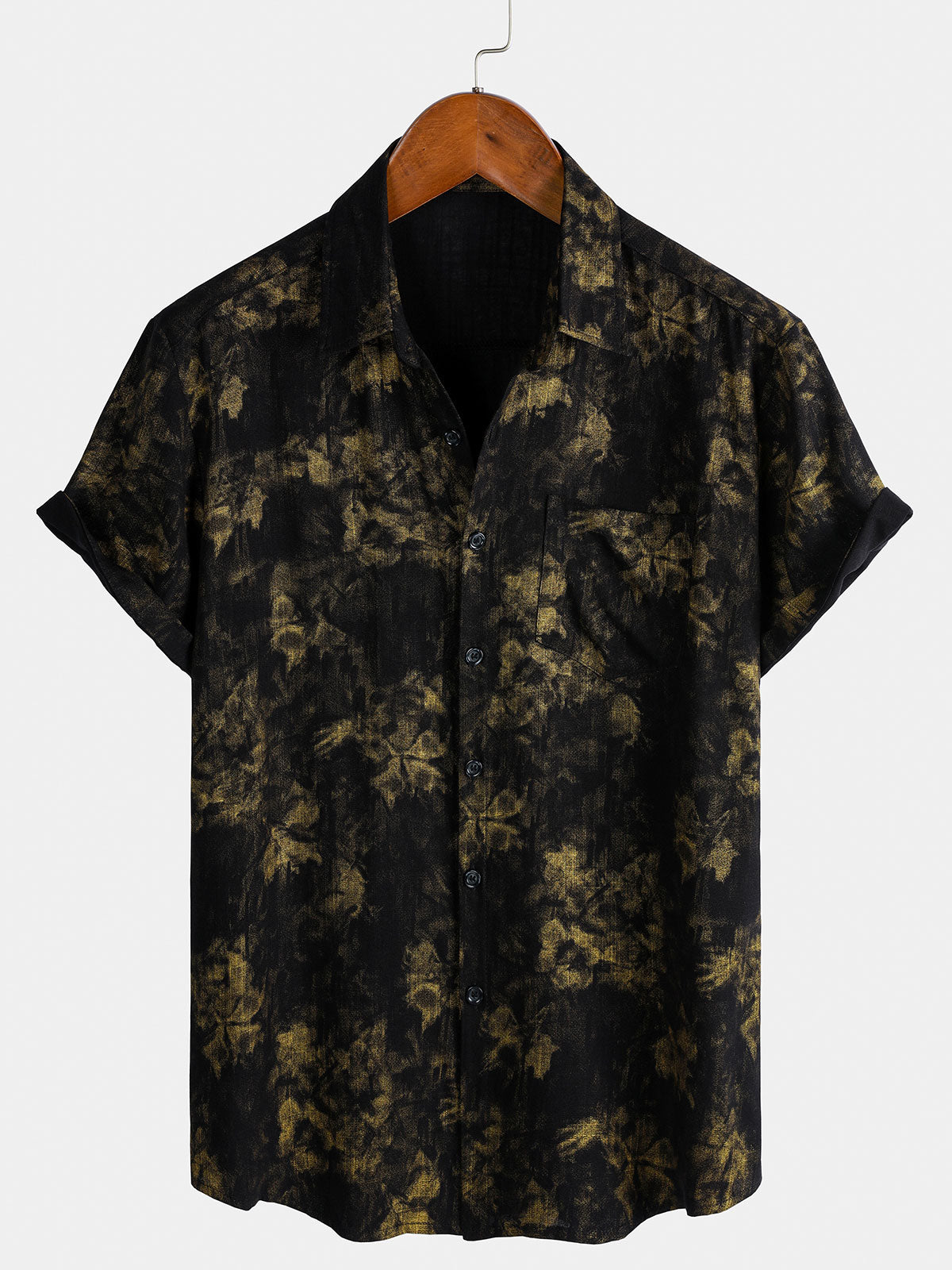 Men's Vintage Floral Black Breathable Vacation Short Sleeve Shirt