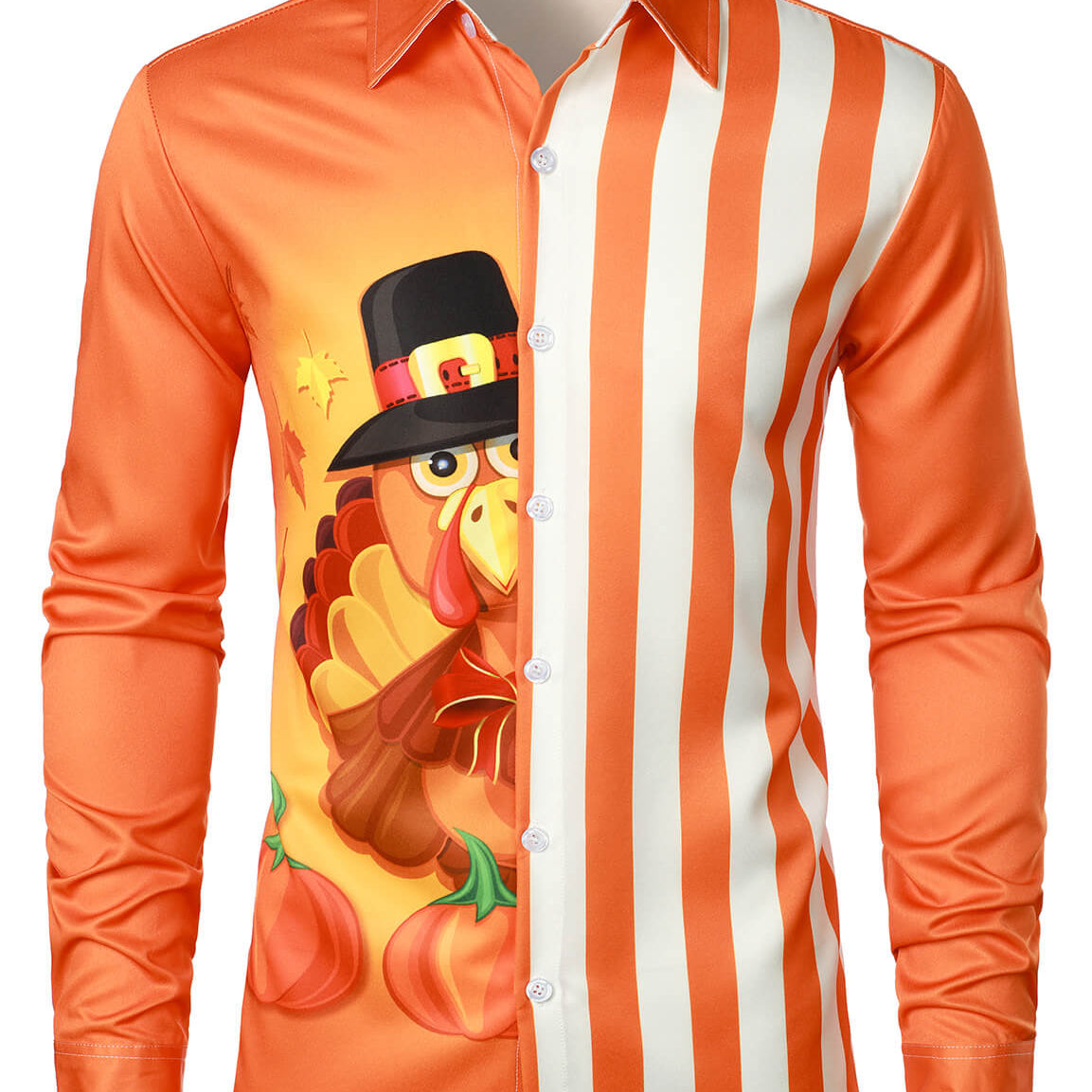 Men's Funny Thanksgiving Turkey Striped Button Up Long Sleeve Shirt
