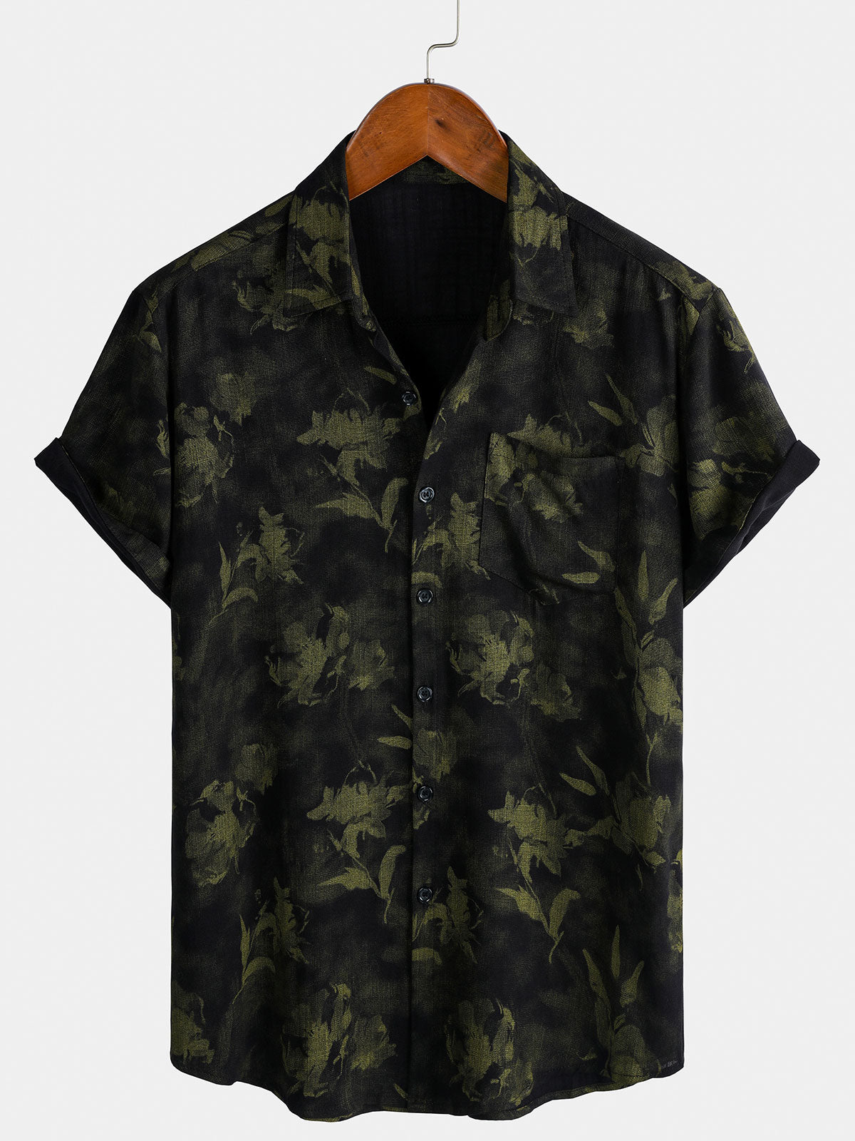 Men's Vintage Floral Graphic Breathable Rayon Lightweight Outdoor Leisure Shirt