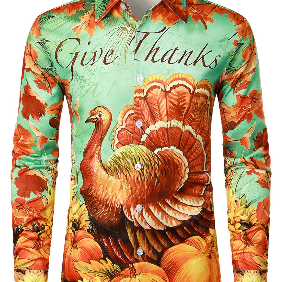 Men's Thanksgiving Day Party Turkey Pumpkin Button Long Sleeve Shirt