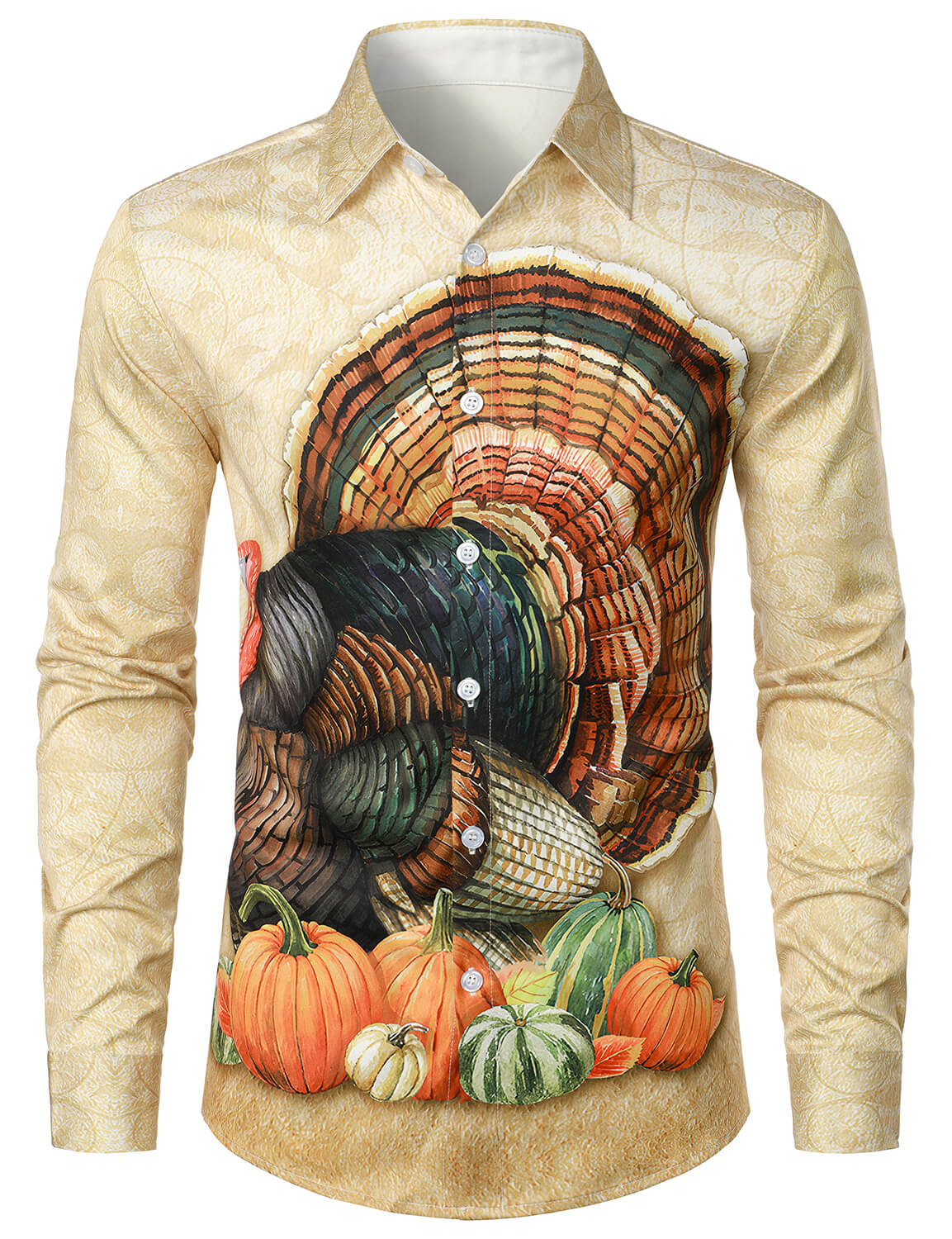 Men's Thanksgiving Cute Turkey Button Funny Fall Long Sleeve Shirt
