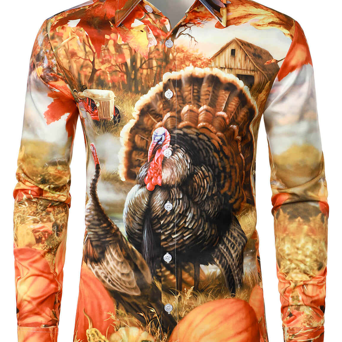 Men's Vintage Thanksgiving Turkey Day Button Up Long Sleeve Shirt