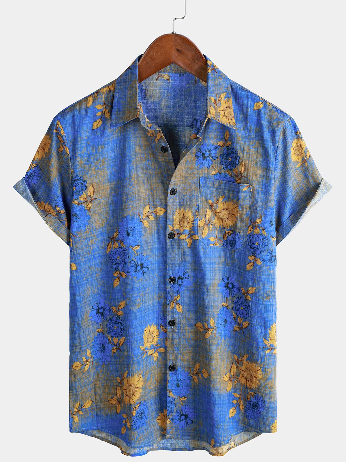 Men's Summer Blue Breathable Short Sleeve Hawaiian Shirt