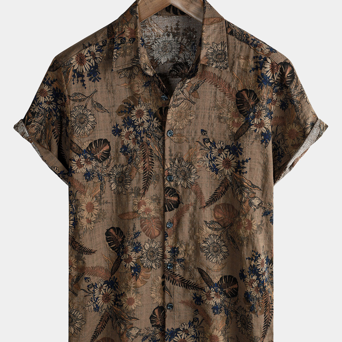 Men's Vintage Floral Vacation Summer Button Up Short Sleeve Shirt