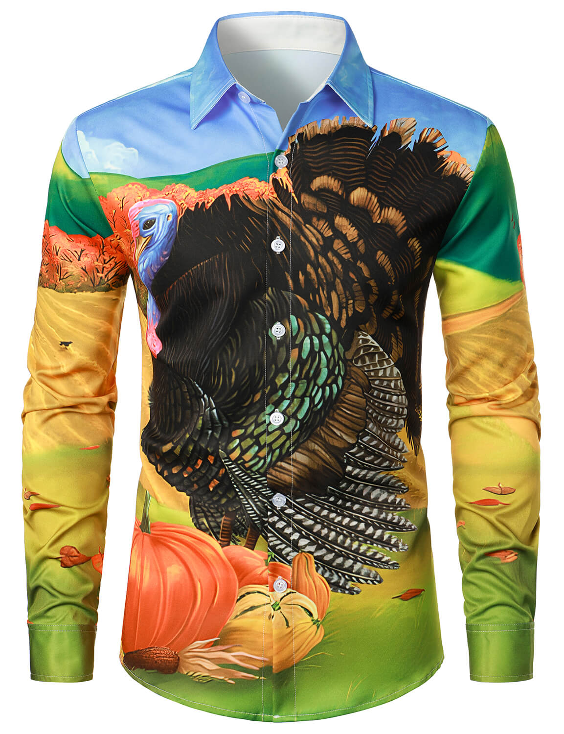 Men's Thanksgiving Day Festival Turkey Button Long Sleeve Shirt