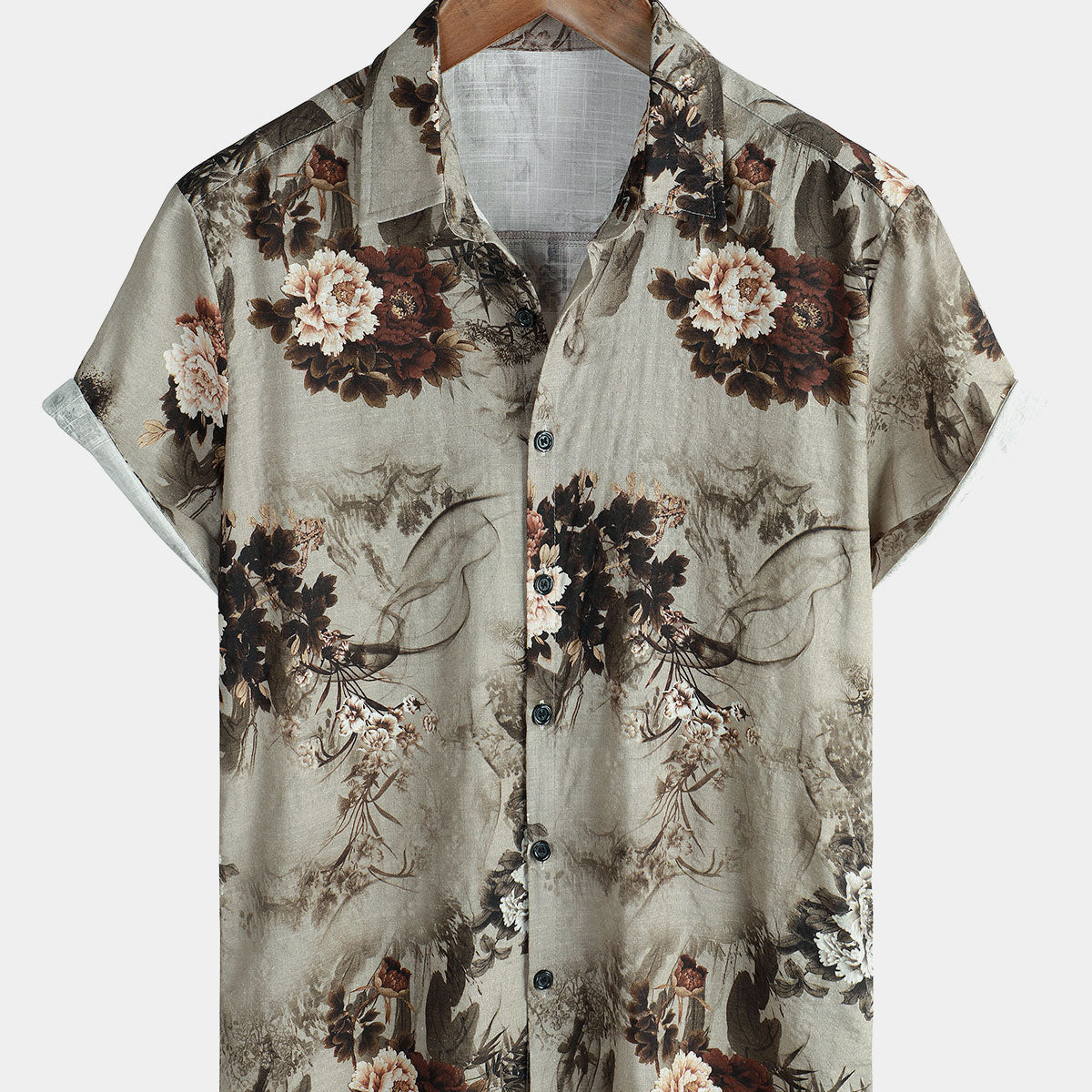 Men's Vintage Floral Casual Short Sleeve Button Up Shirt