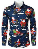 Men's Santa Claus Christmas Gifts Button UP Party Funny Holiday Long Sleeve Shirt