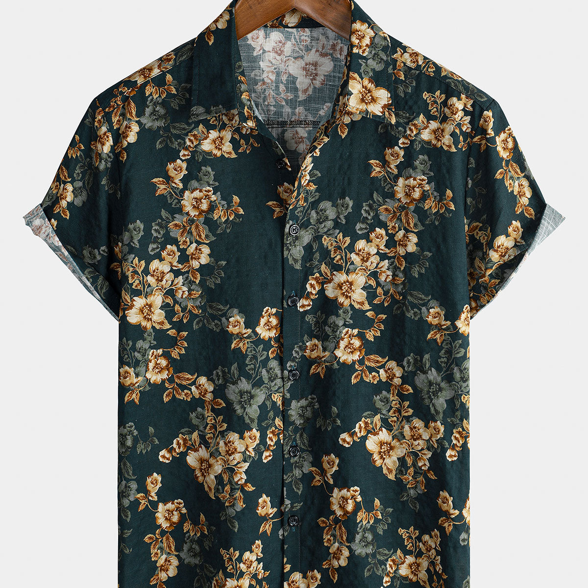 Men's Floral Print Retro Casual Beach Button Up Shirt