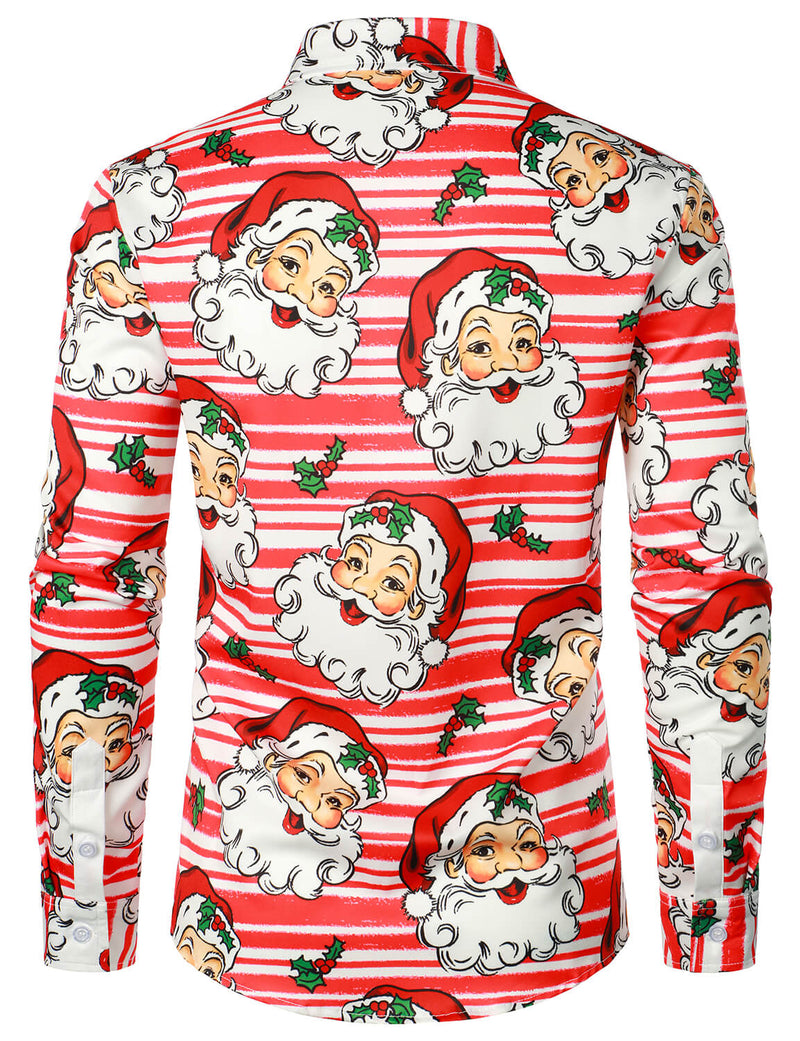 Men's Christmas Santa Claus Holiday Button Up Red Striped Long Sleeve ...
