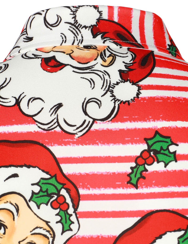 Men's Christmas Santa Claus Holiday Button Up Red Striped Long Sleeve