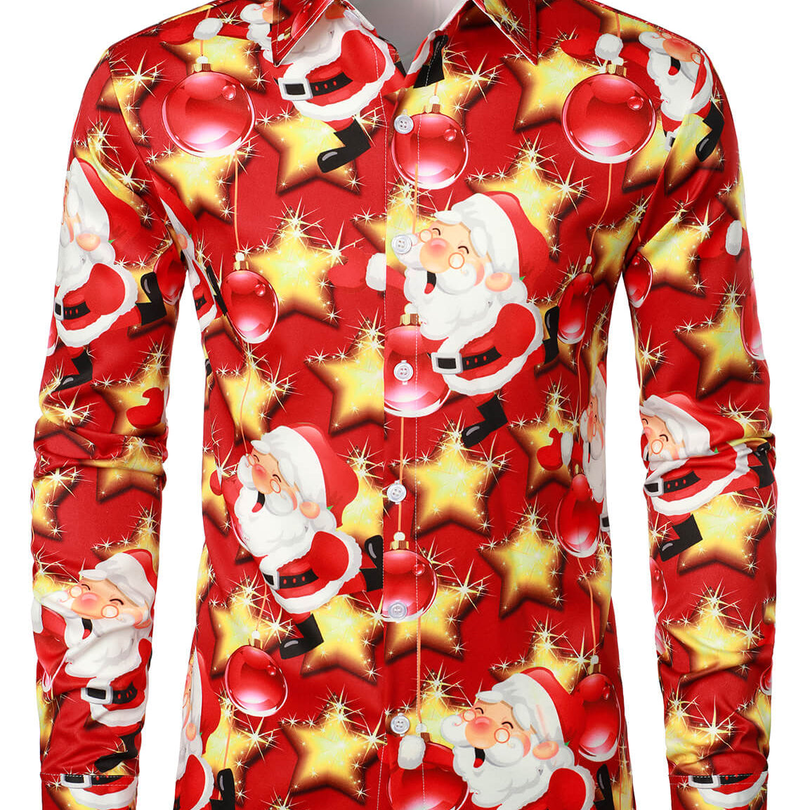 Men's Santa Claus Shiny Stars Christmas Party Funny Holiday Long Sleeve Shirt