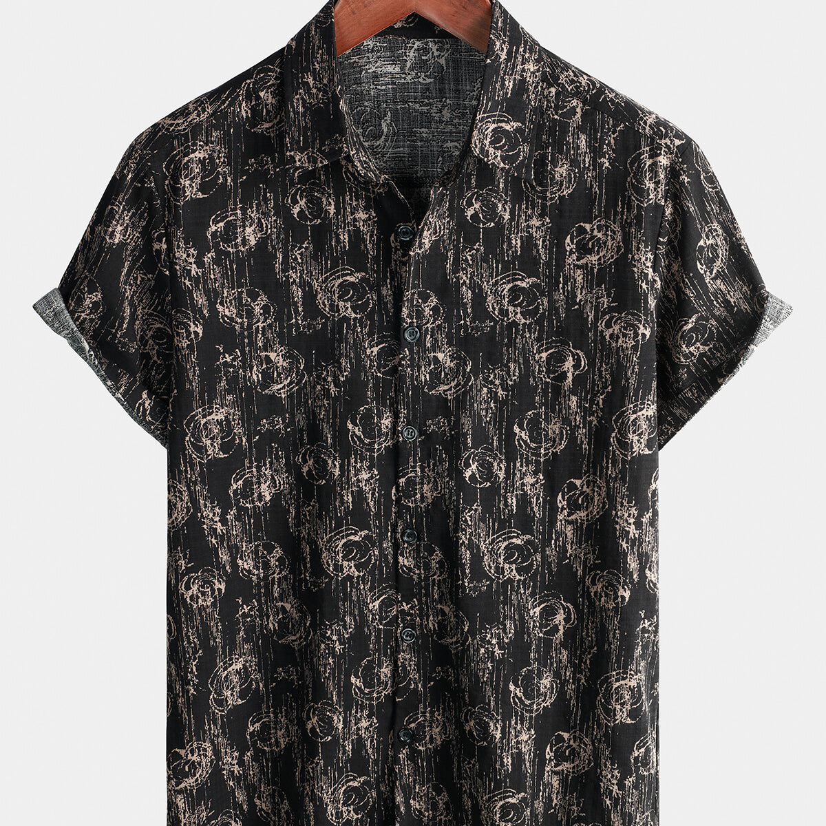 Men's Retro Flower Short Sleeve Holiday Button Up Summer Cotton Shirt