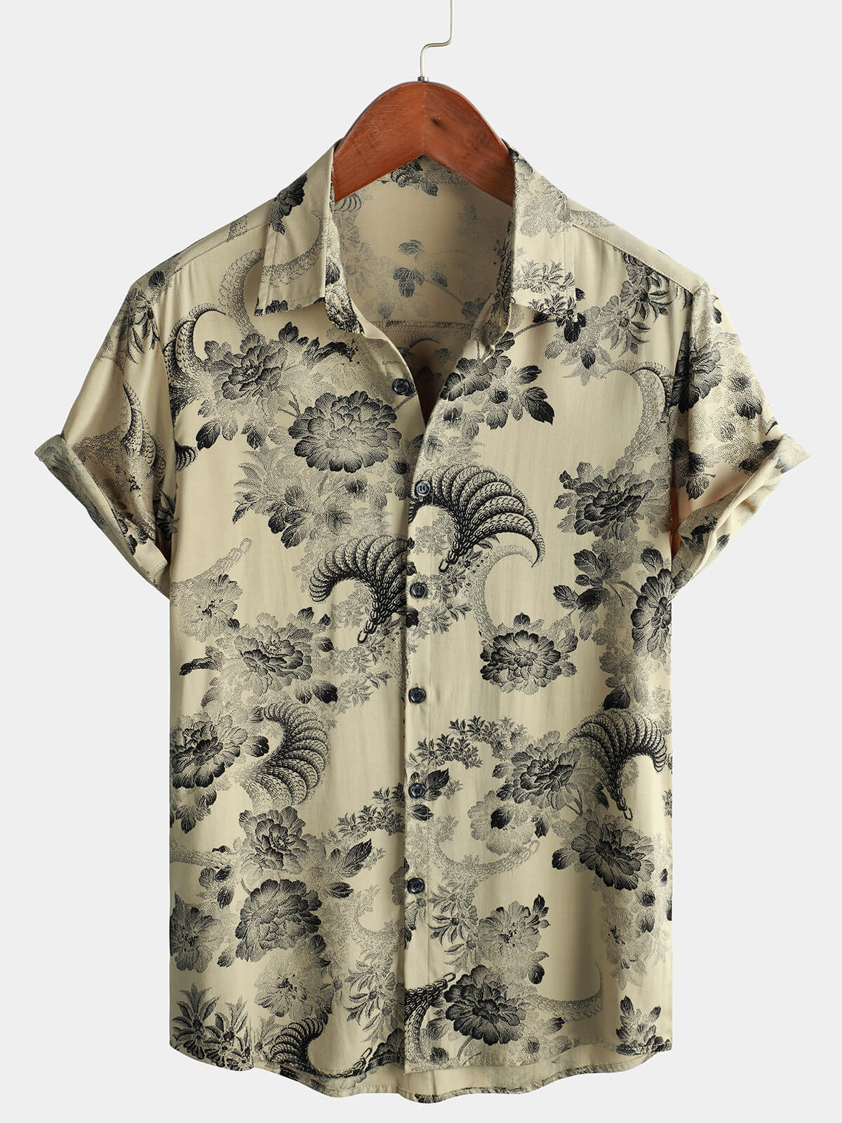 Men's Holiday Floral Print Short Sleeve Hawaiian Shirt