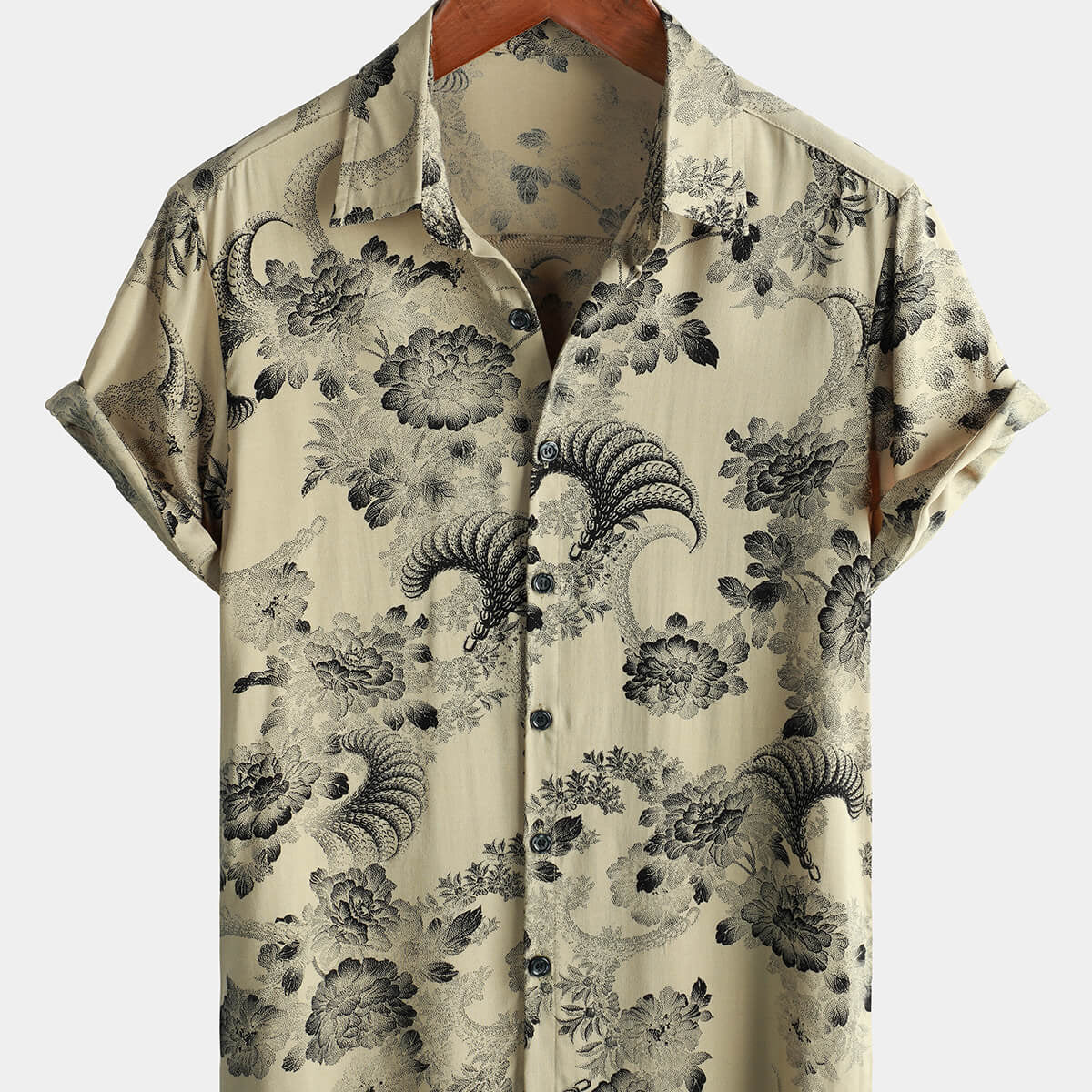 Men's Holiday Floral Print Short Sleeve Hawaiian Shirt
