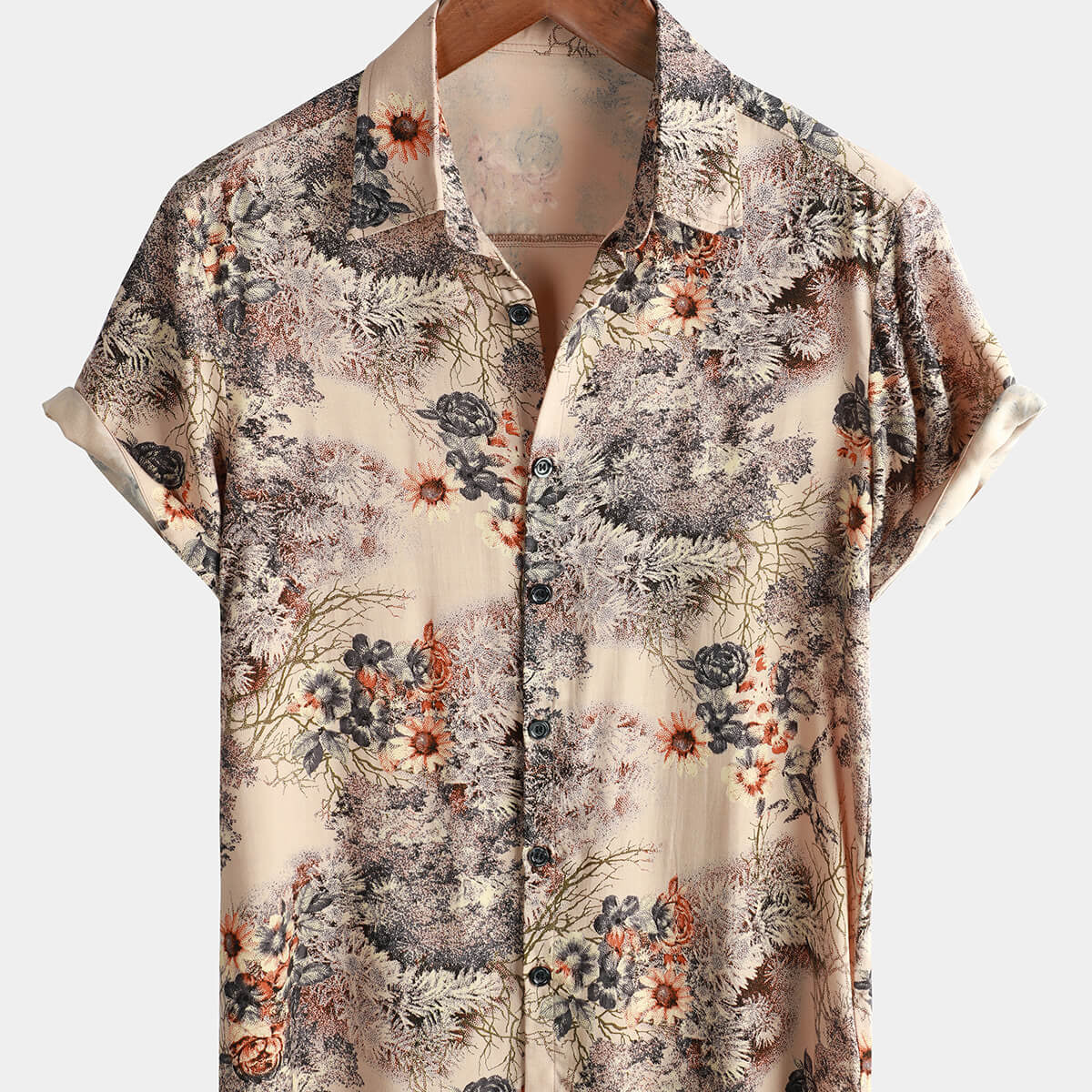 Men's Floral Print Retro Casual Button Up Shirt