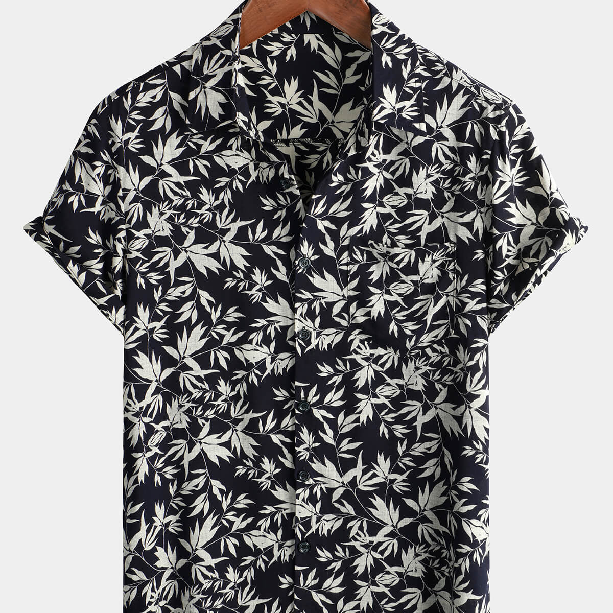 Men's Casual Leaf Print Short Sleeve Hawaiian Shirt