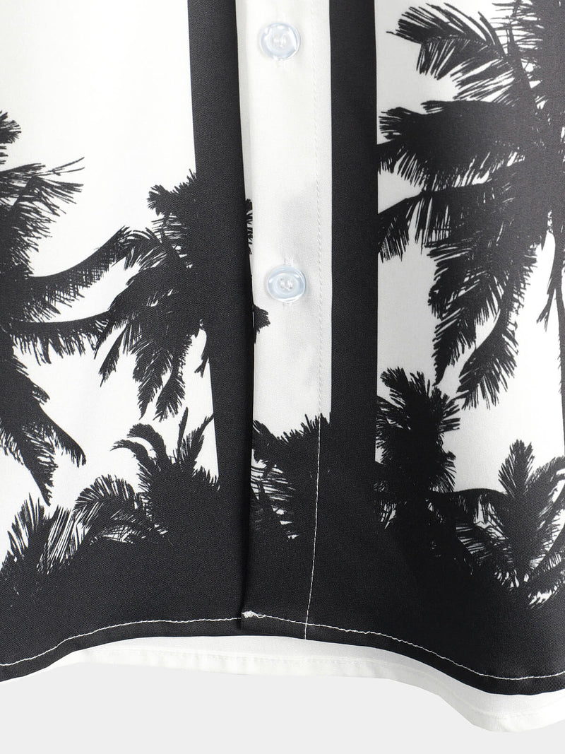 Men's Casual Tropical Palm Tree Print Beach Hawaiian Holiday Short Sleeve Shirt