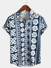 Men's Floral Striped Print Vintage Button Up Summer Short Sleeve Shirt