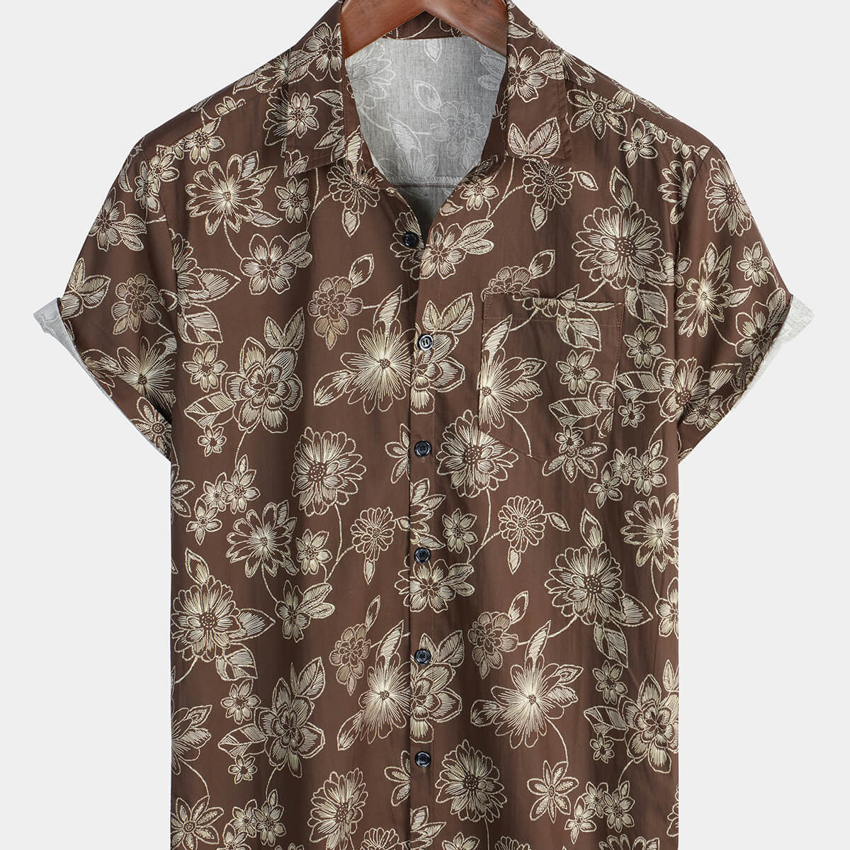 Men's Floral Brown Hawaiian Holiday Short Sleeve Shirt