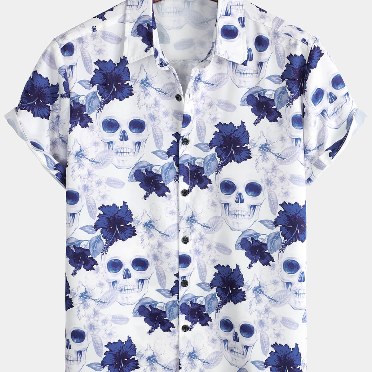Men's Summer Floral Skull Punk Rock Holiday Short Sleeve Shirt