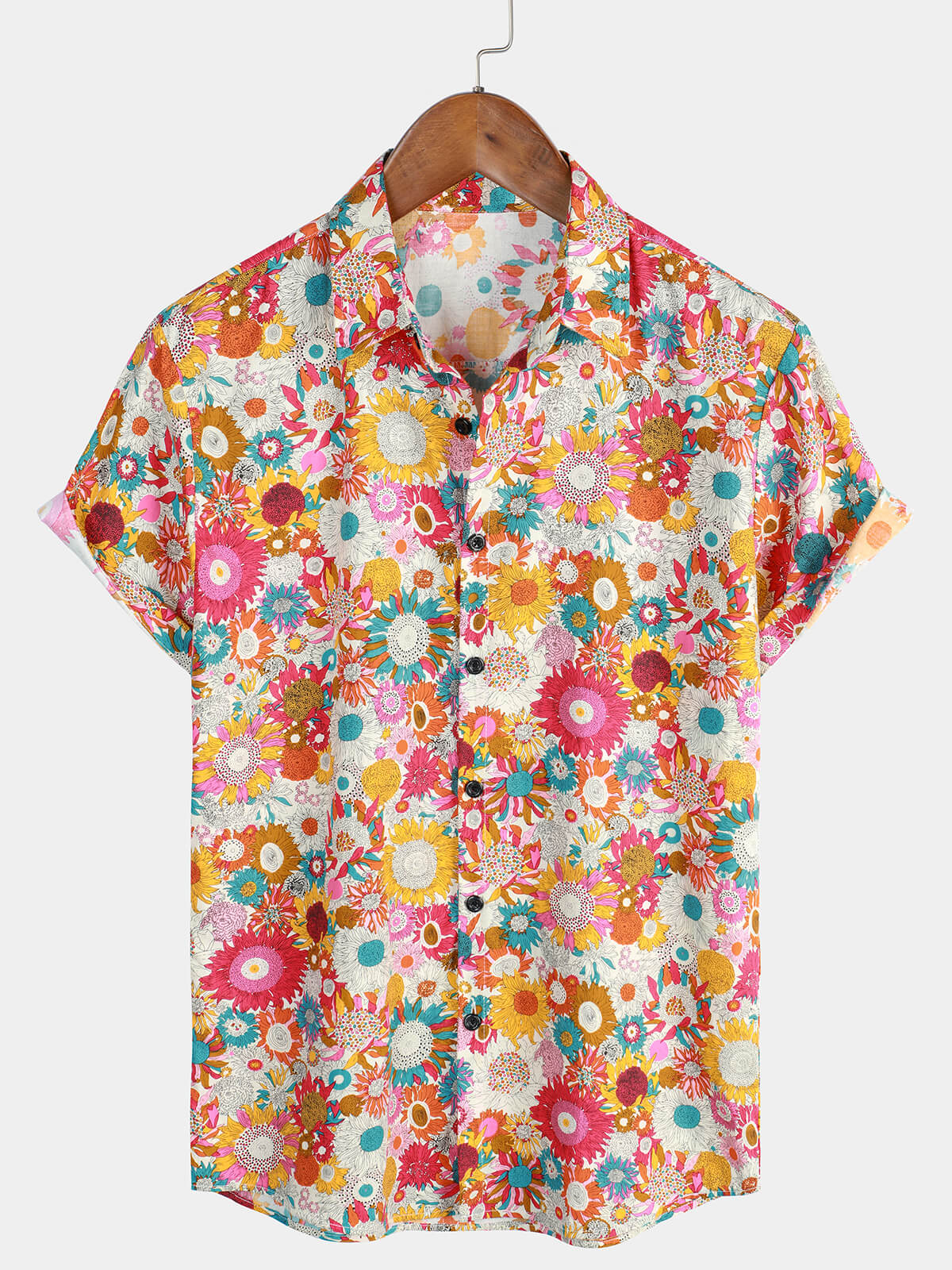 Men's Floral Cool Flower Summer Cotton Button Up Beach Short Sleeve Hawaiian Shirt