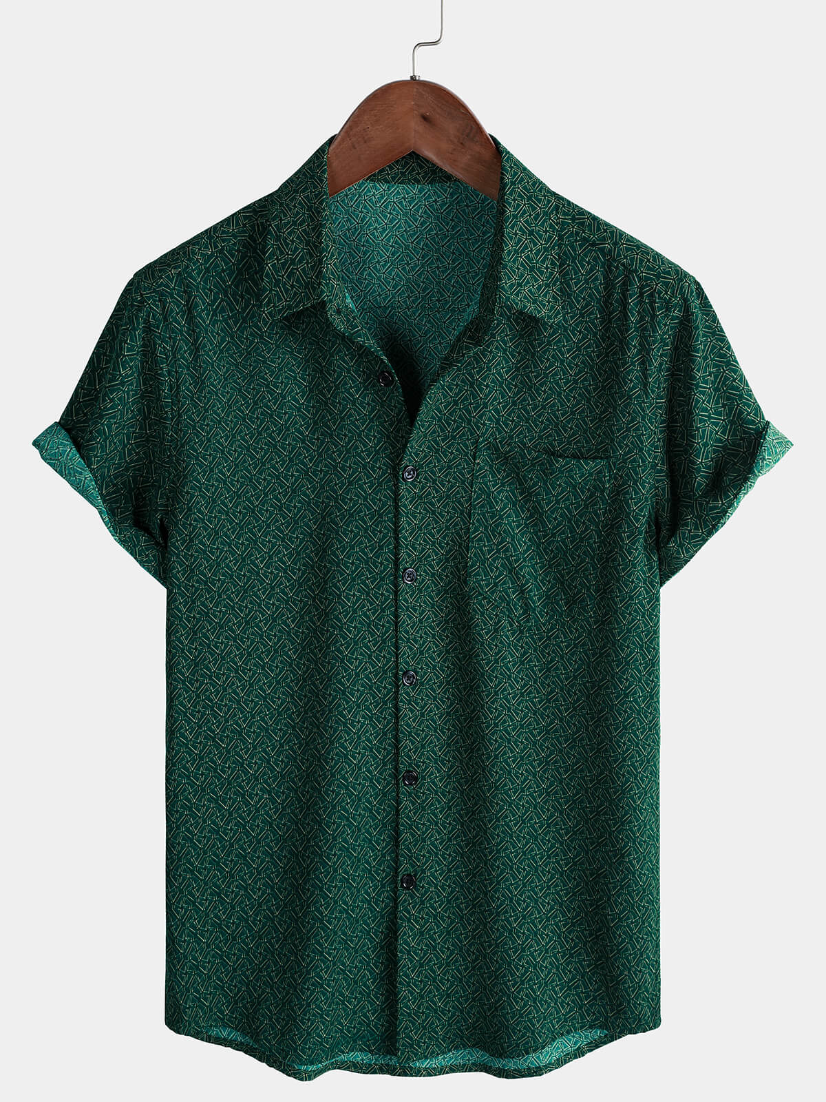 Men's Casual Green Geometric Print Holiday Pocket Short Sleeve Shirt