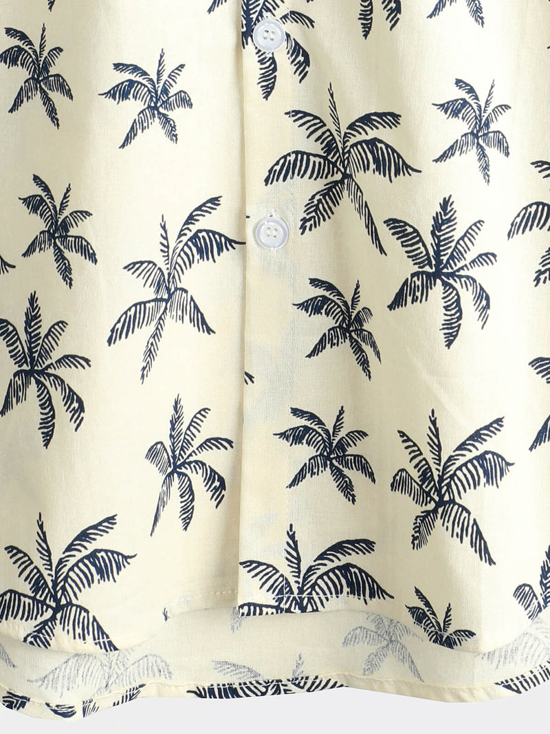 Men's Beach Hawaiian Palm Tree Print Cotton Cruise Button Up Short Sleeve Shirt