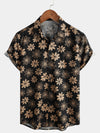 Men's Black VIntage Hawaiian Floral Cotton Holiday Button Up Daisy Short Sleeve Floral Shirt