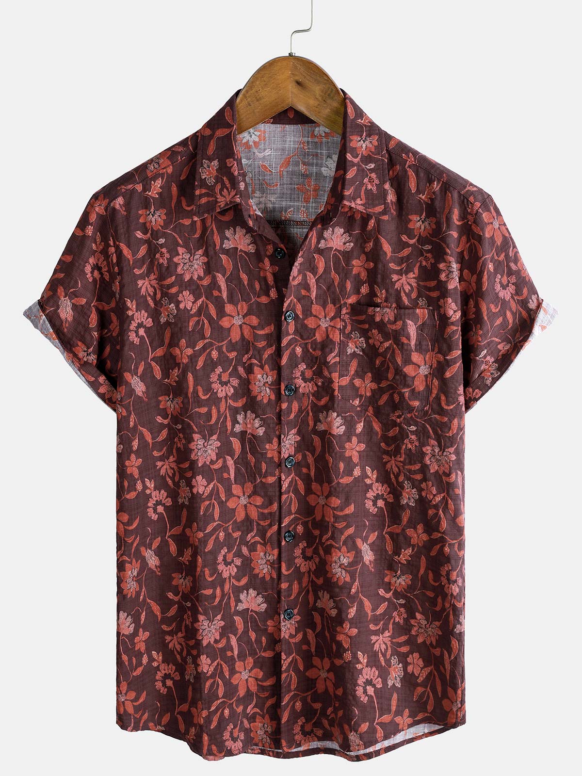 Men's Lightweight Breathable Cotton Botanical Graphic Summer Casual Shirt