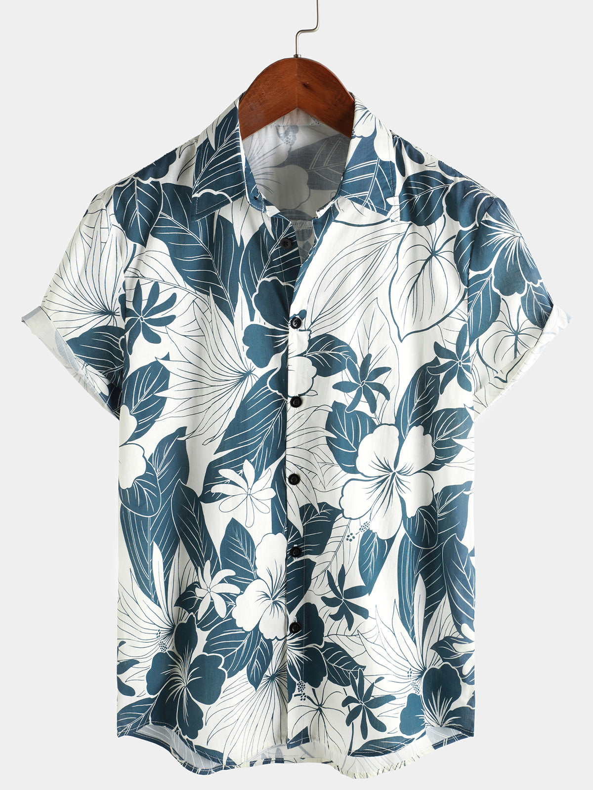 Men‘s 100% Cotton Hawaiian Floral Short Sleeve Button Beach Shirt