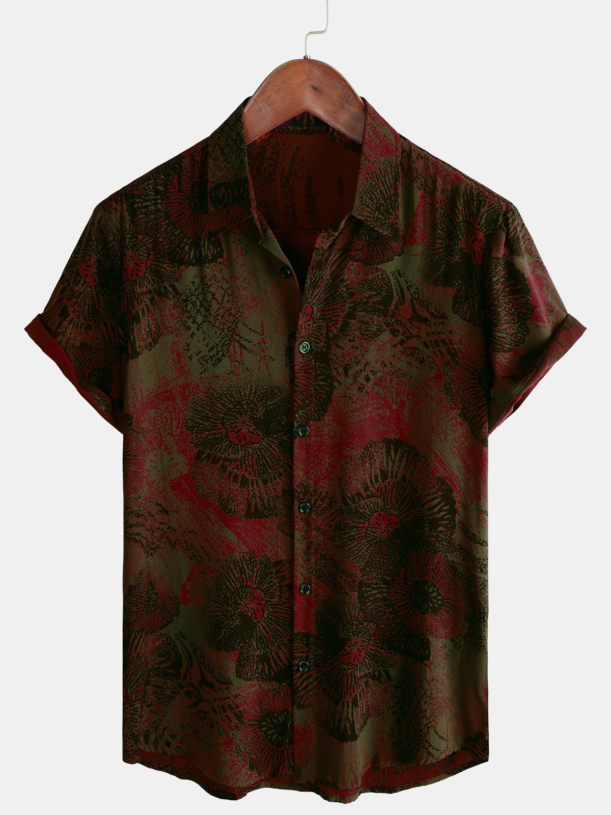Men's Retro Floral Button Up Casual Short Sleeve Shirt