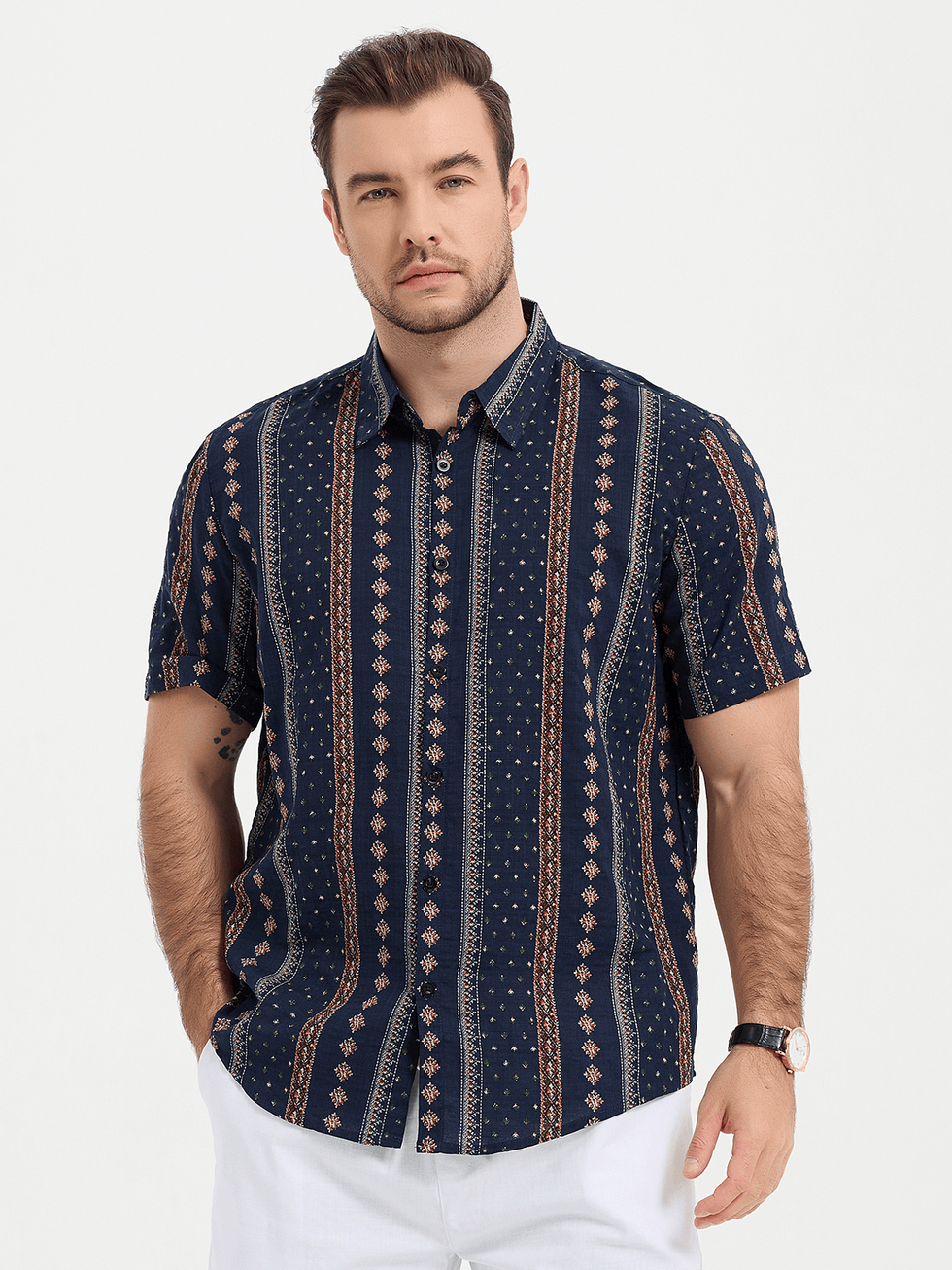 Men's Retro Button Up Short Sleeve Cotton 70s Shirt – Atlanl