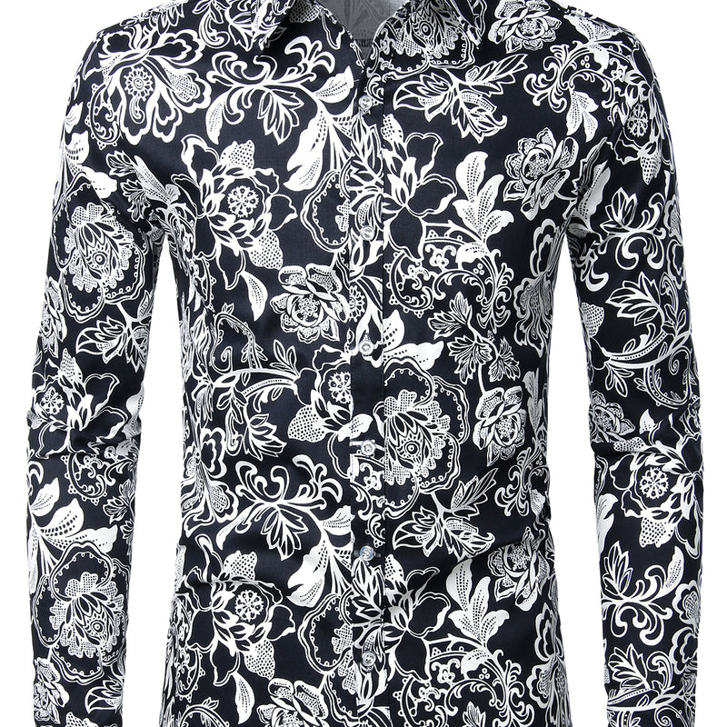 Men's Floral Cotton Casual Button Down Long Sleeve Shirt