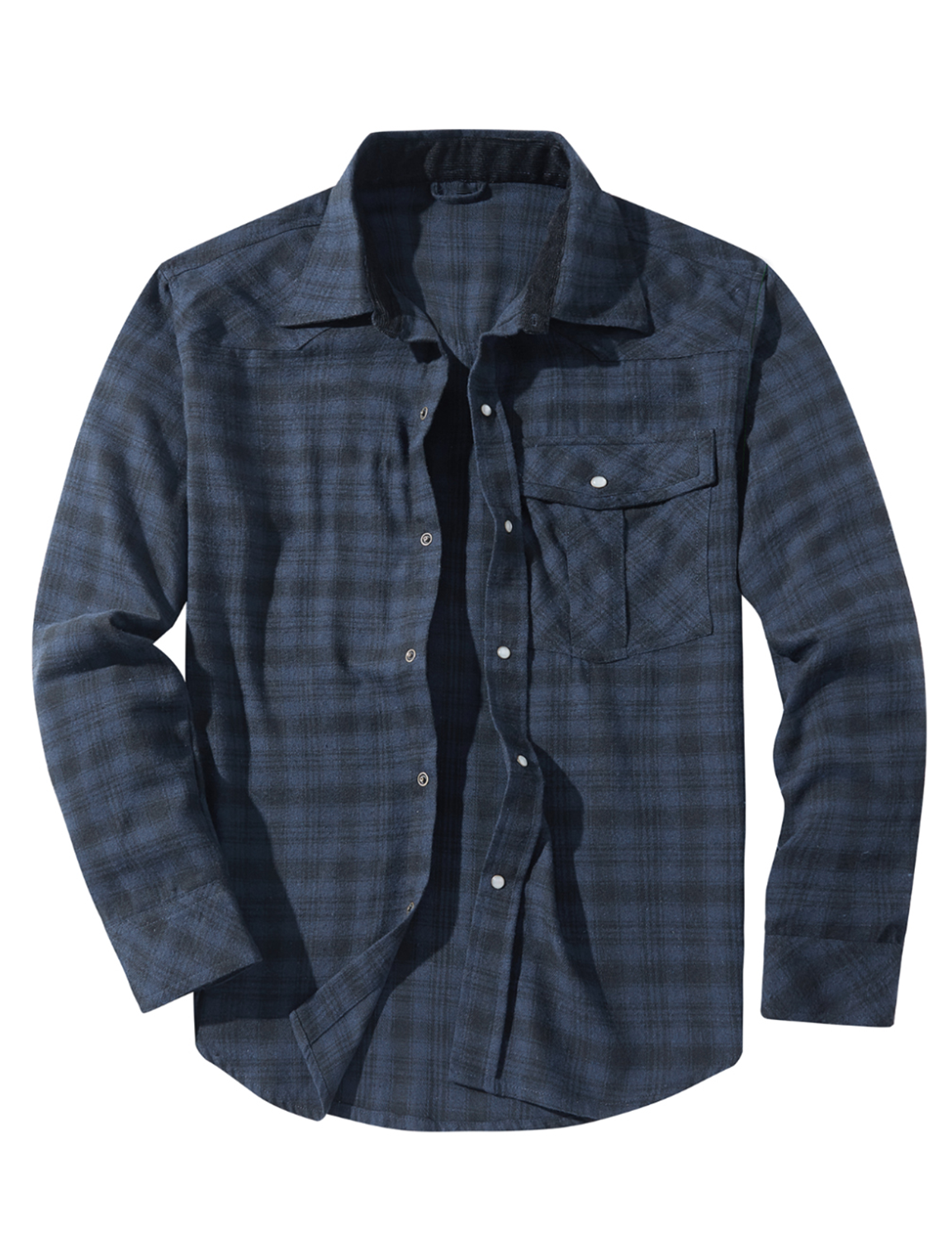 Men's Casual Plaid Pocket Button Up Long Sleeve Shirt