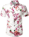 Men's Pink Floral Button Up Cotton Summer Beach Cherry Blossom Flower Hawaiian Shirt