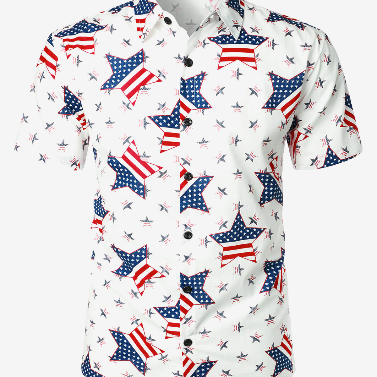 Men's American Flag USA Patriotic 4th of July Star Print Button Holiday Short Sleeve Shirt