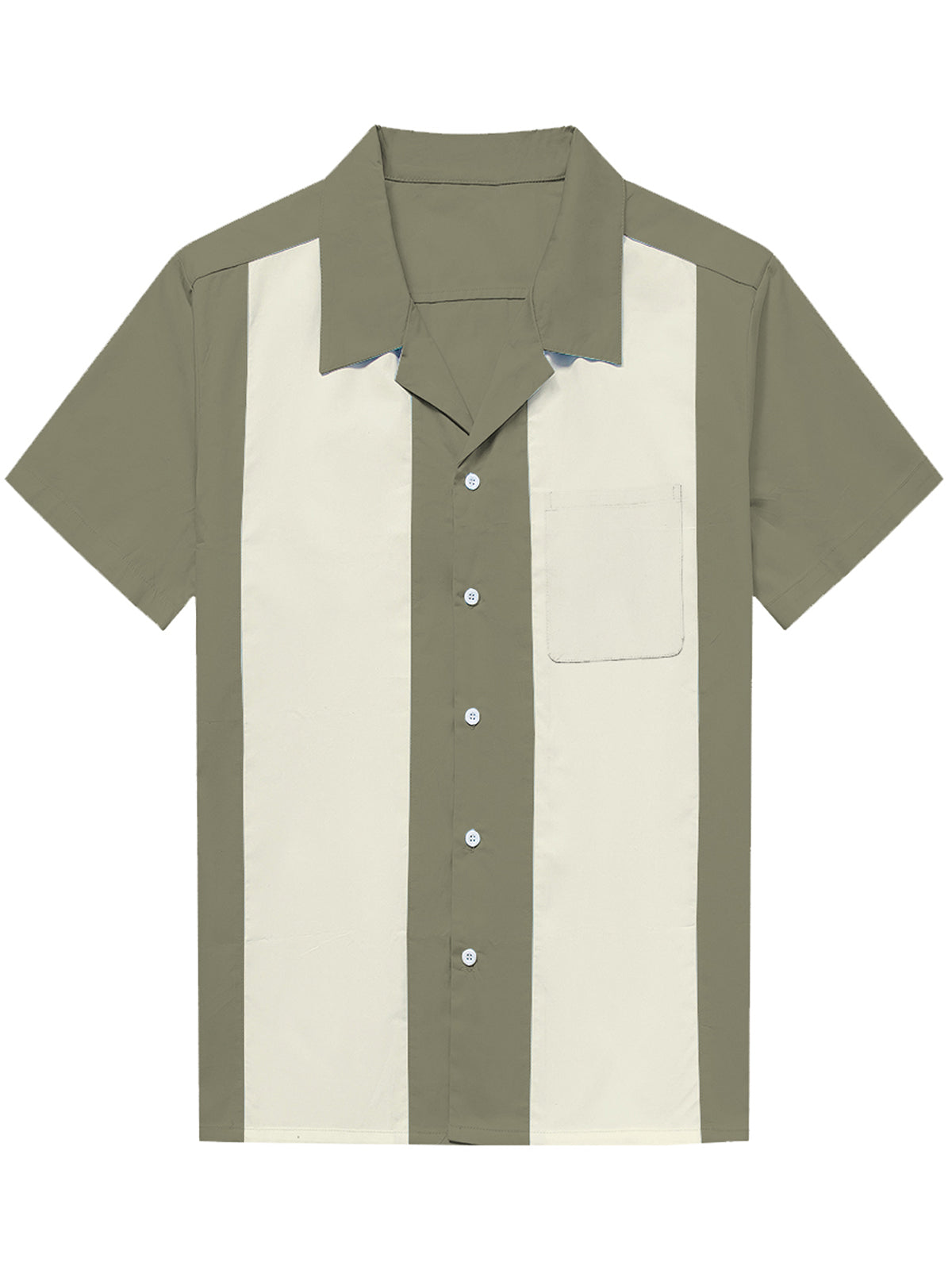 Men's Cuban Collar 50's Retro Camp Bowling Blue Short Sleeve Shirt