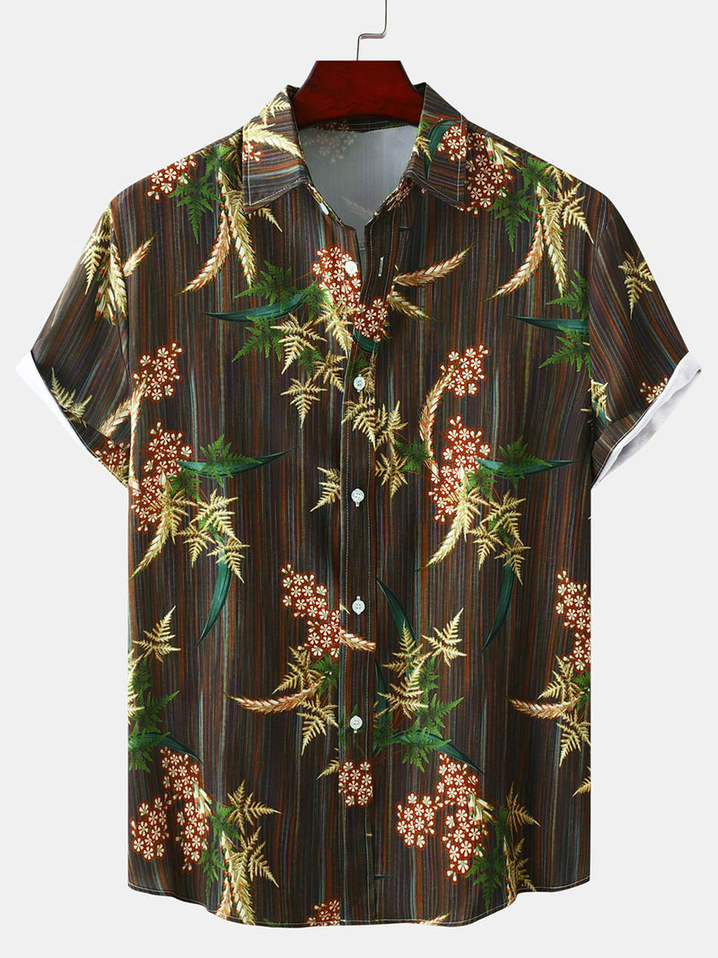 Men's Button Up Casual Vintage Print Vacation Hawaiian Short Sleeve Shirt