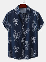 Men's Line Print Vacation Hawaiian Short Sleeve Casual Shirt