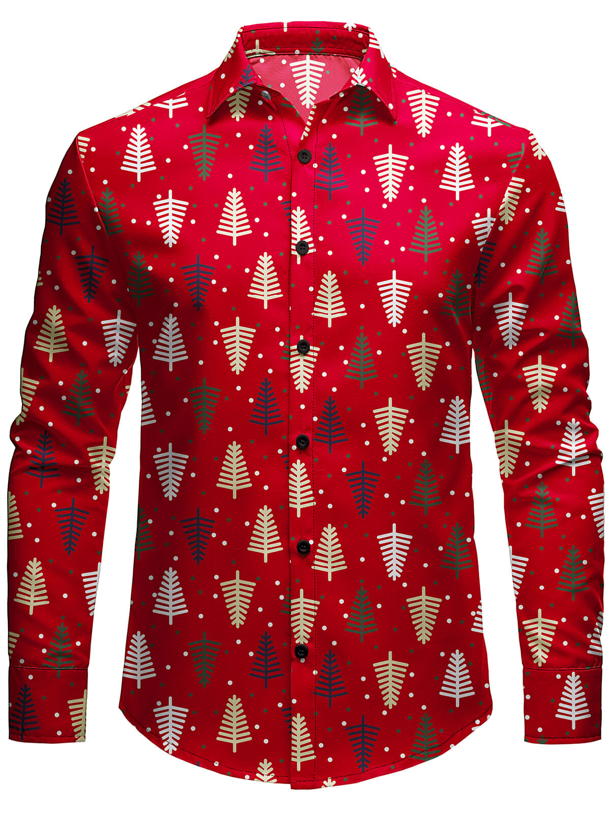 Men's Red Christmas Long Sleeve Christmas Tree Shirt