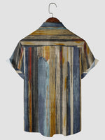 Men's Summer Textured Art Vertical Striped Retro Beach Resort Short Sleeve Button Up Shirt