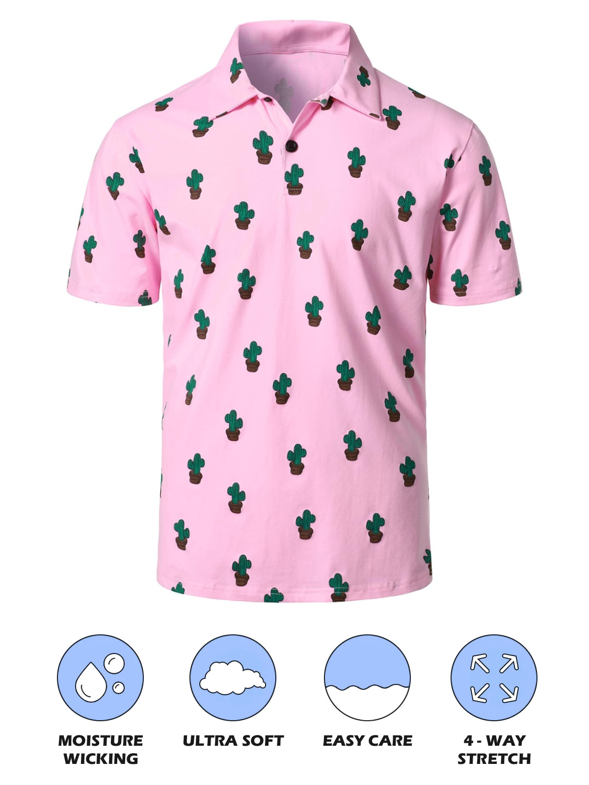 Men's Cactus Print Cotton Holiday Sports Golf Short Sleeve Polo Shirt