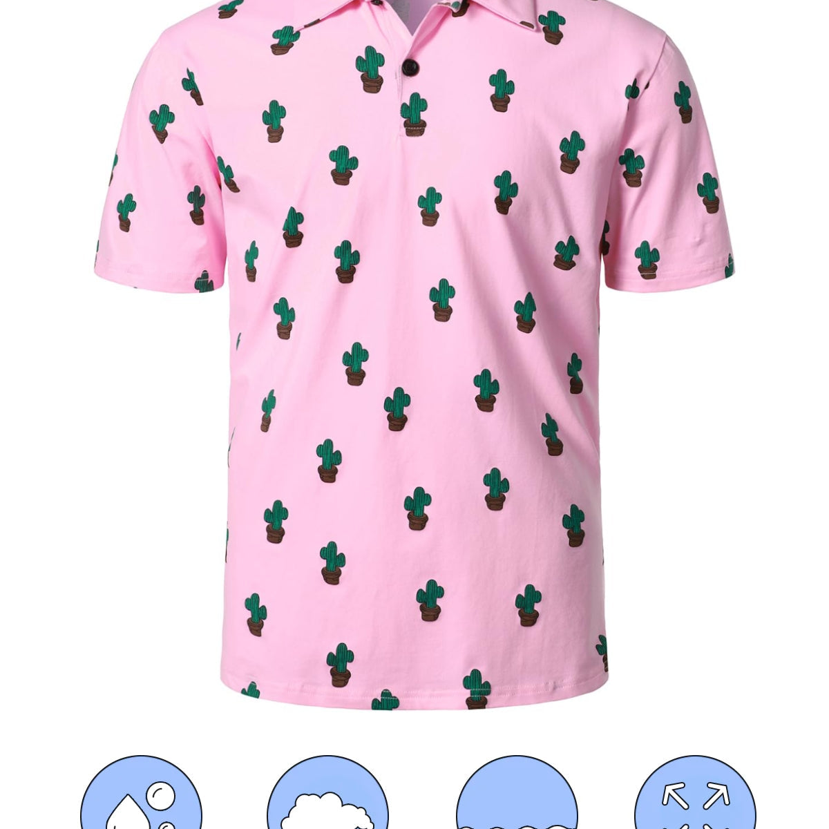Men's Cactus Print Cotton Holiday Sports Golf Short Sleeve Polo Shirt